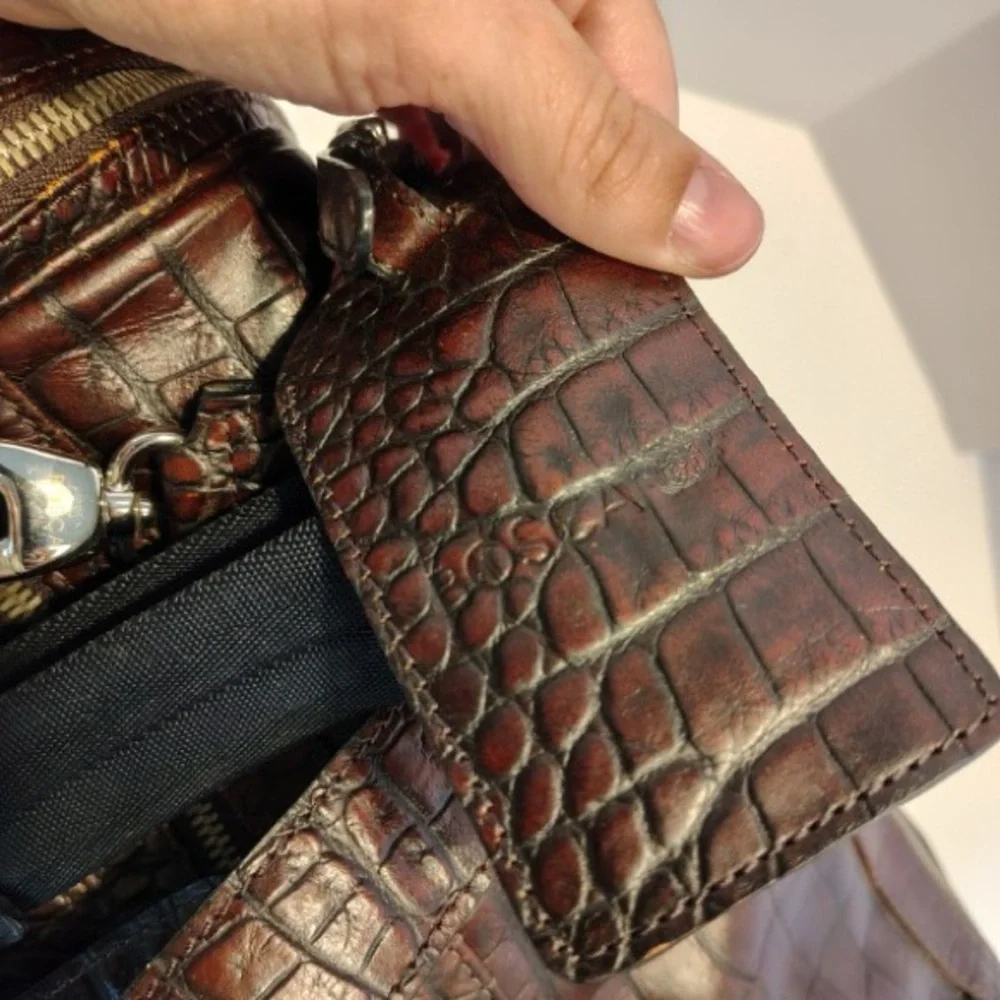 Vtg Bosca Crocodile Print Brown Leather Moda di Roma Travel Duffle Bag New